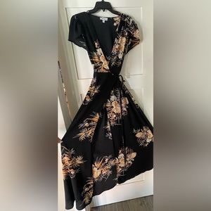 Beautiful black floral tie wrap dress